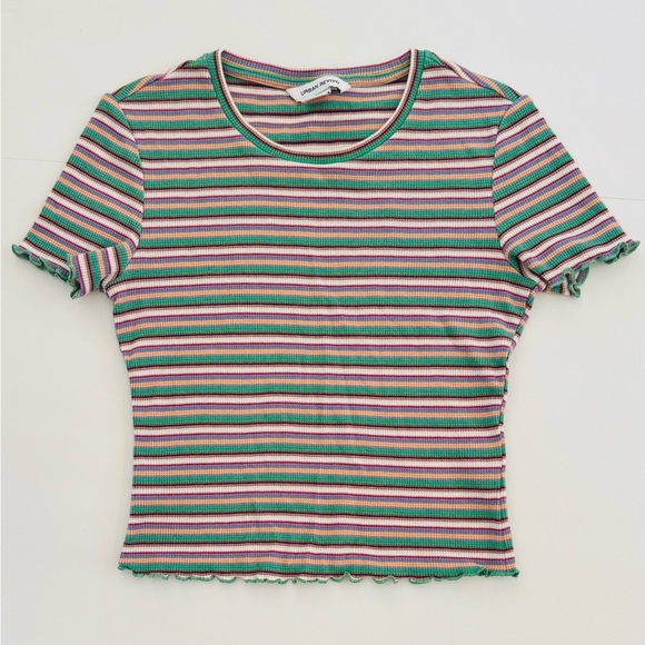 ASOS Tops - ASOS Urban Revivo Fitted Crop T-Shirt, Green and Pink Ribbed, Size 4